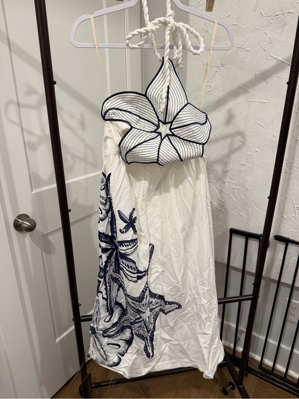 FARM Rio White Maxi Dress with Navy Floral and Starfish Appliqué - Picture 5 of 8